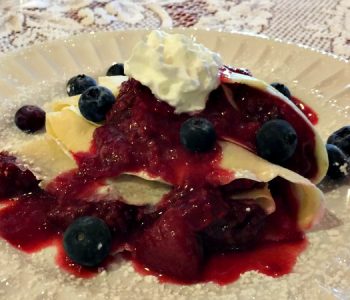 Crepes with Triple Berry Sauce